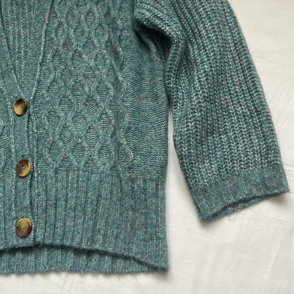 FREE People Molly Teal Multi Cable Knit Oversized Cardigan Sweater - Picture 10 of 13